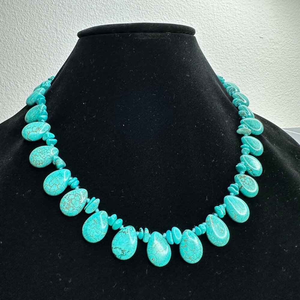 ATI Sterling 925 Turquoise Teardrop Bead Necklace Southwestern Style Boho